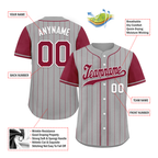 Custom Gray Red Stripe Embroidered Baseball Jersey