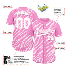 Custom Pink White Zebra Pattern Personalized Authentic Baseball Jersey BSBJ01-D020201-19