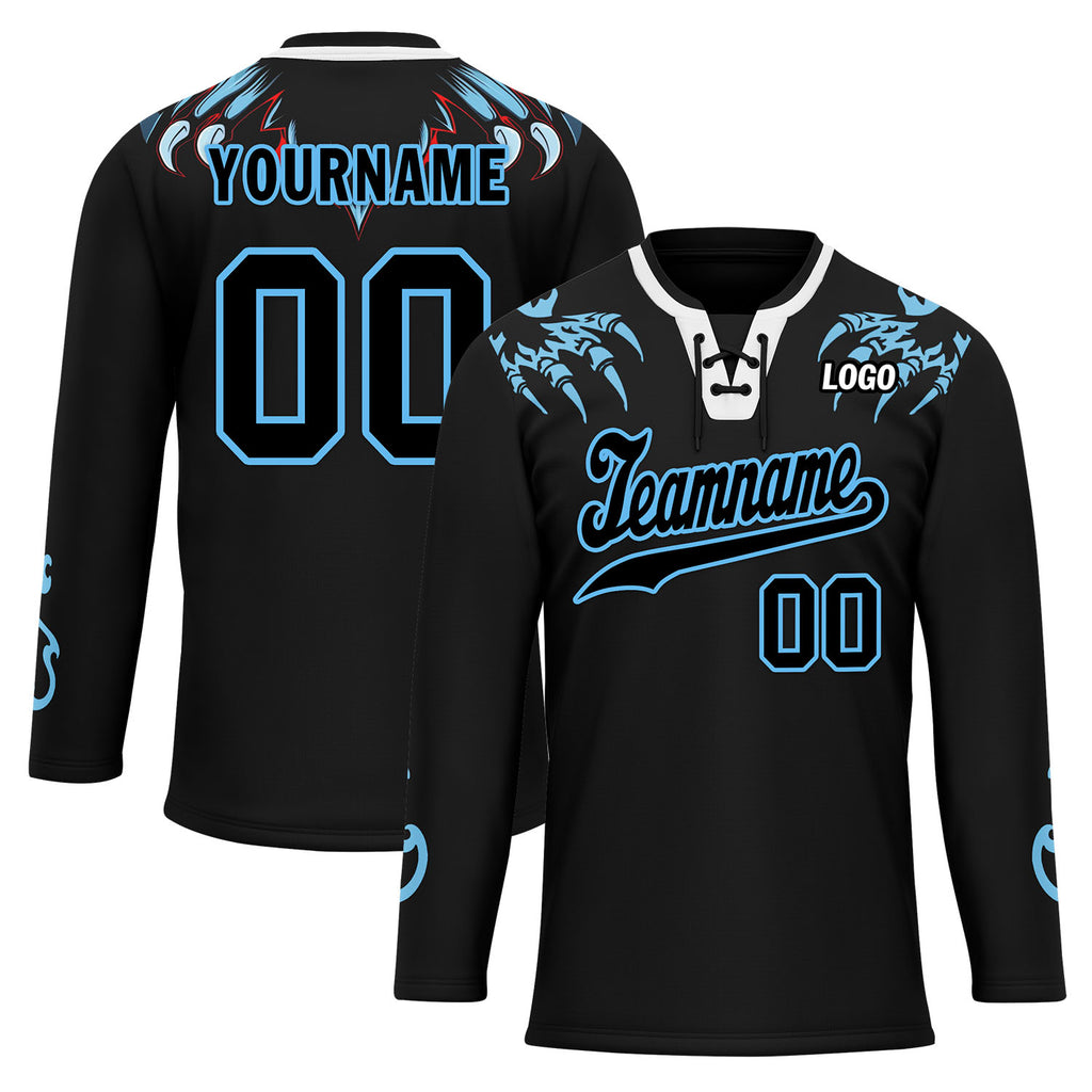 Custom Black Light Blue Gothic Personalized Hockey Jersey HCKJ01-E0601-10