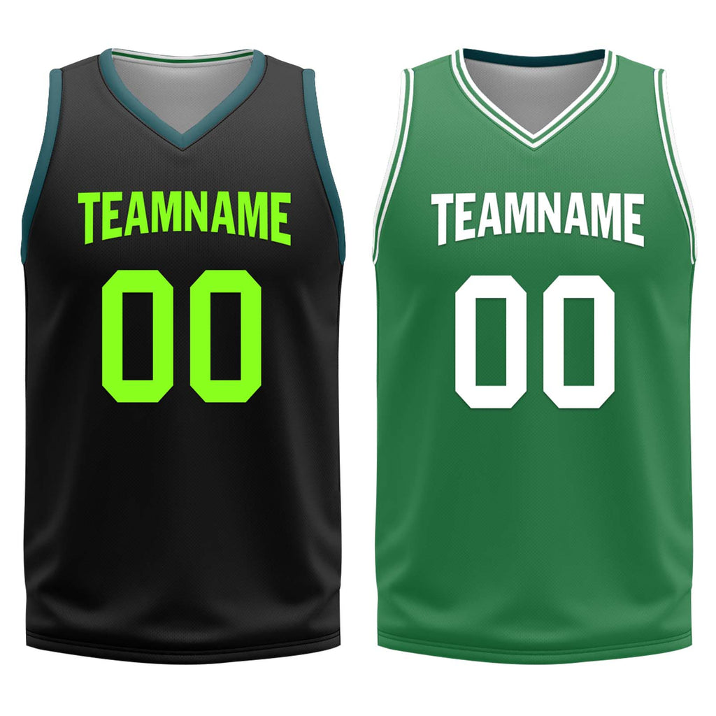 Custom Black Green Boston City Edition Personalized Reversible Basketball Set Sports Basketball Jersey BBJ01R-D0610-2