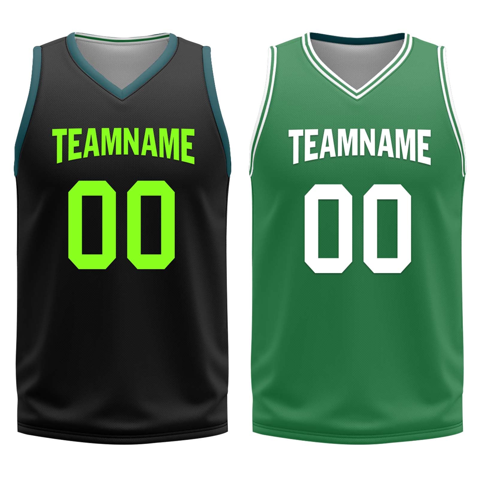 Custom Black Green Boston City Edition Personalized Reversible Basketball Set Sports Basketball Jersey BBJ01R-D0610-2