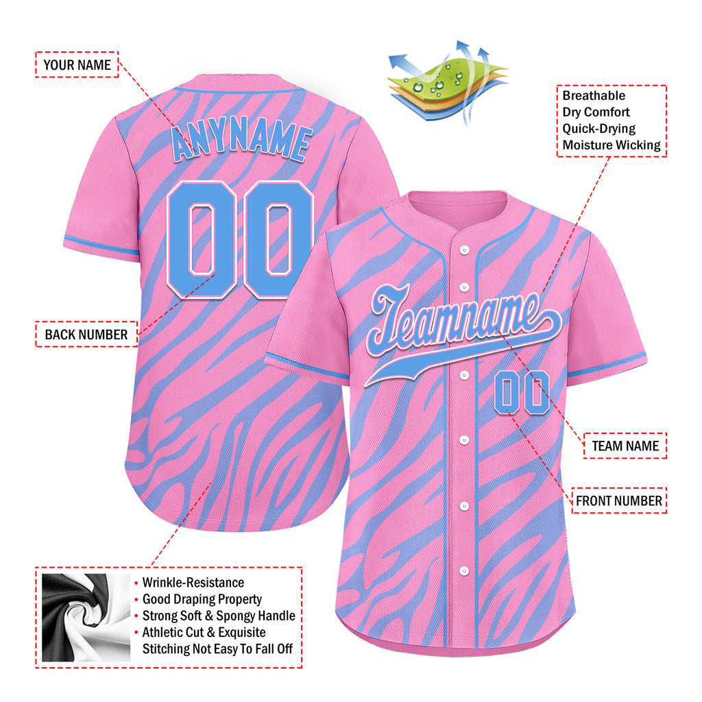 Custom Pink Blue Zebra Pattern Personalized Authentic Baseball Jersey BSBJ01-D020201-18