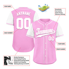 Custom Pink White Raglan Sleeves Personalized Authentic Baseball Jersey BSBJ01-D020200-16