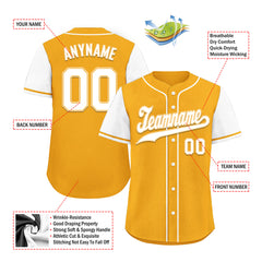 Custom Yellow White Raglan Sleeves Personalized Authentic Baseball Jersey BSBJ01-D020200-12