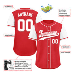 Custom Red White Raglan Sleeves Personalized Authentic Baseball Jersey BSBJ01-D020200-8