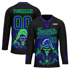 Custom Black Blue Green Gothic Personalized Hockey Jersey HCKJ01-E0601-09