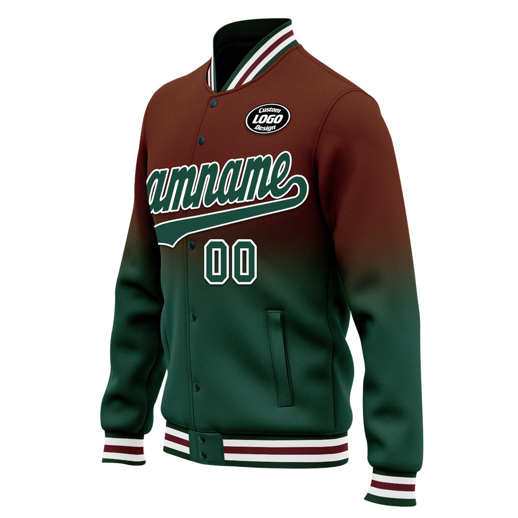 Custom Brown Green Fade Fashion Jacket Bomber Full-Snap Varsity Letterman Personalized Jacket FZ005-D020229-19