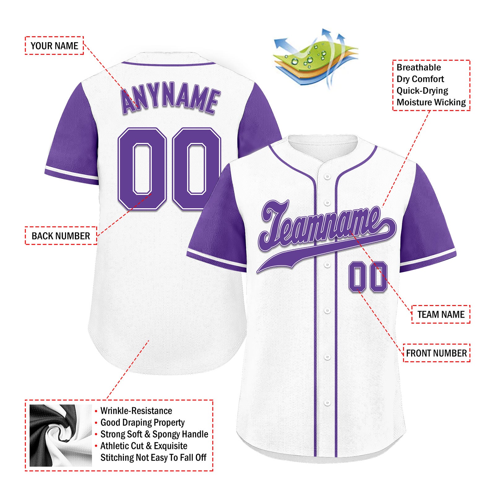 Custom White Purple Raglan Sleeves Personalized Authentic Baseball Jersey BSBJ01-D020200-13