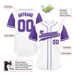 Custom White Purple Raglan Sleeves Personalized Authentic Baseball Jersey BSBJ01-D020200-13