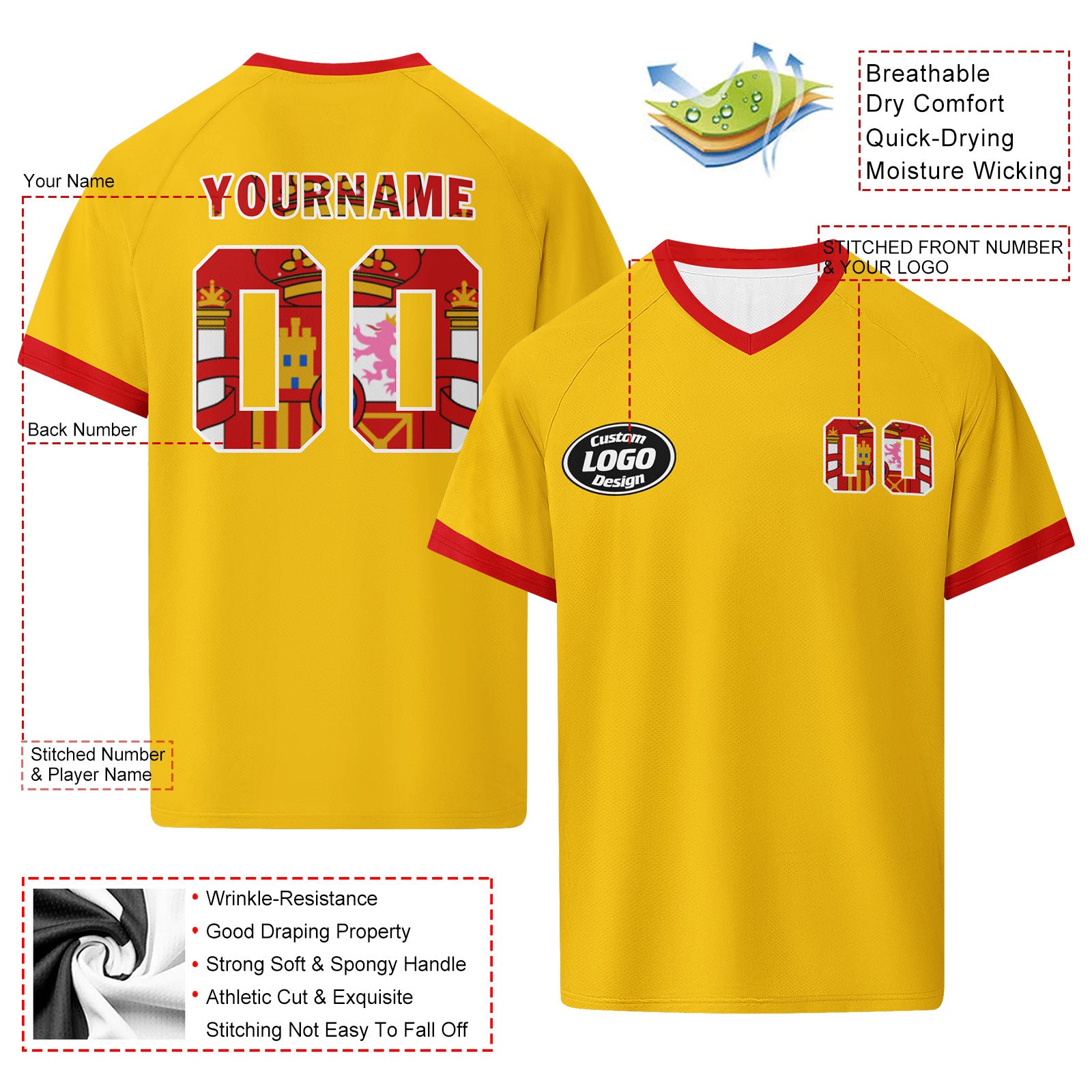 Custom Spain 2026 World Cup Football Shirt Customized Soccer Jersey for Fans Add Your Name & Number FZ190-F025072-3