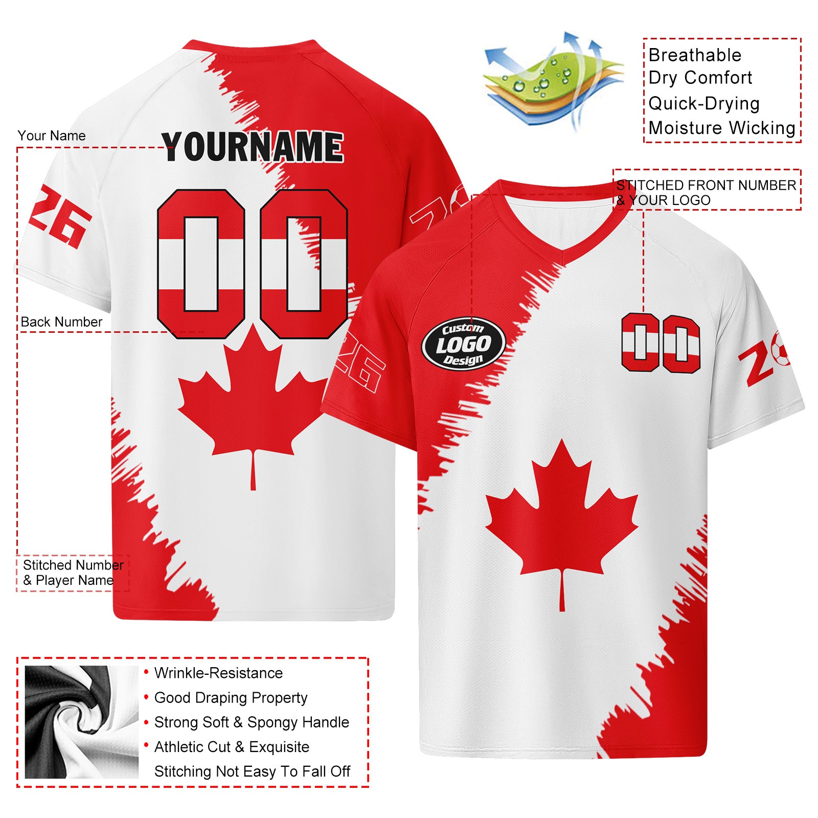 Custom Canada 2026 World Cup Football Shirt Customized Soccer Jersey for Fans Add Your Name & Number FZ190-F023094-1
