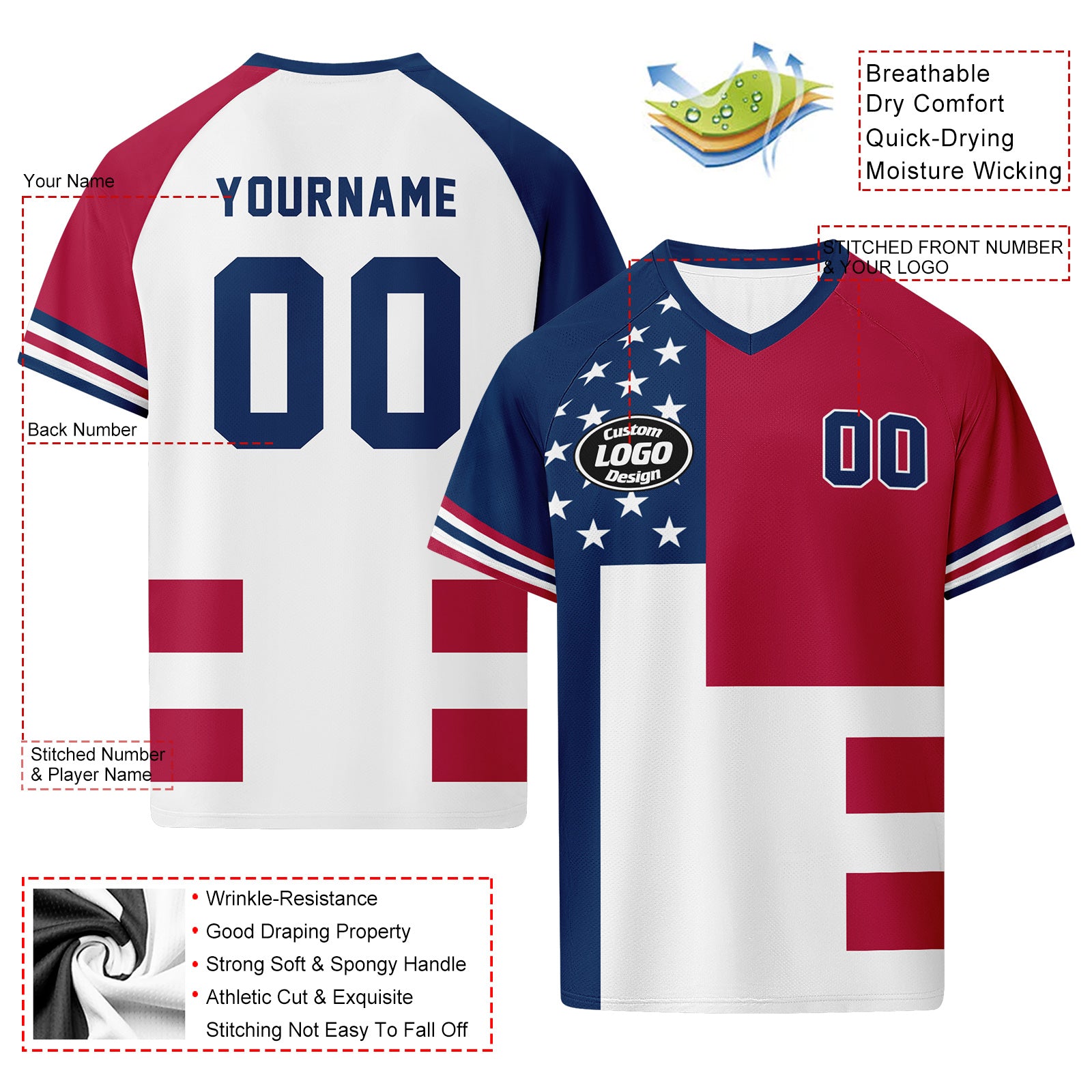 Custom United States 2026 World Cup Football Shirt Customized Soccer Jersey for Fans Add Your Name & Number FZ190-F009146-3