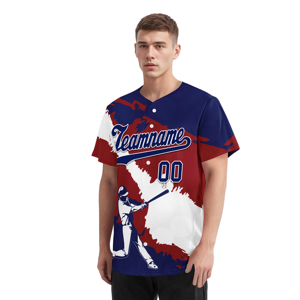 Custom Navy Blue Red White USA Flag Personalized Authentic Baseball Jersey BSBJ01-E06022-3