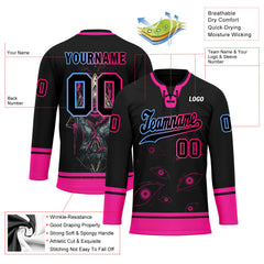 Custom Black Pink Light blue Gothic Personalized Hockey Jersey HCKJ01-E0601-05