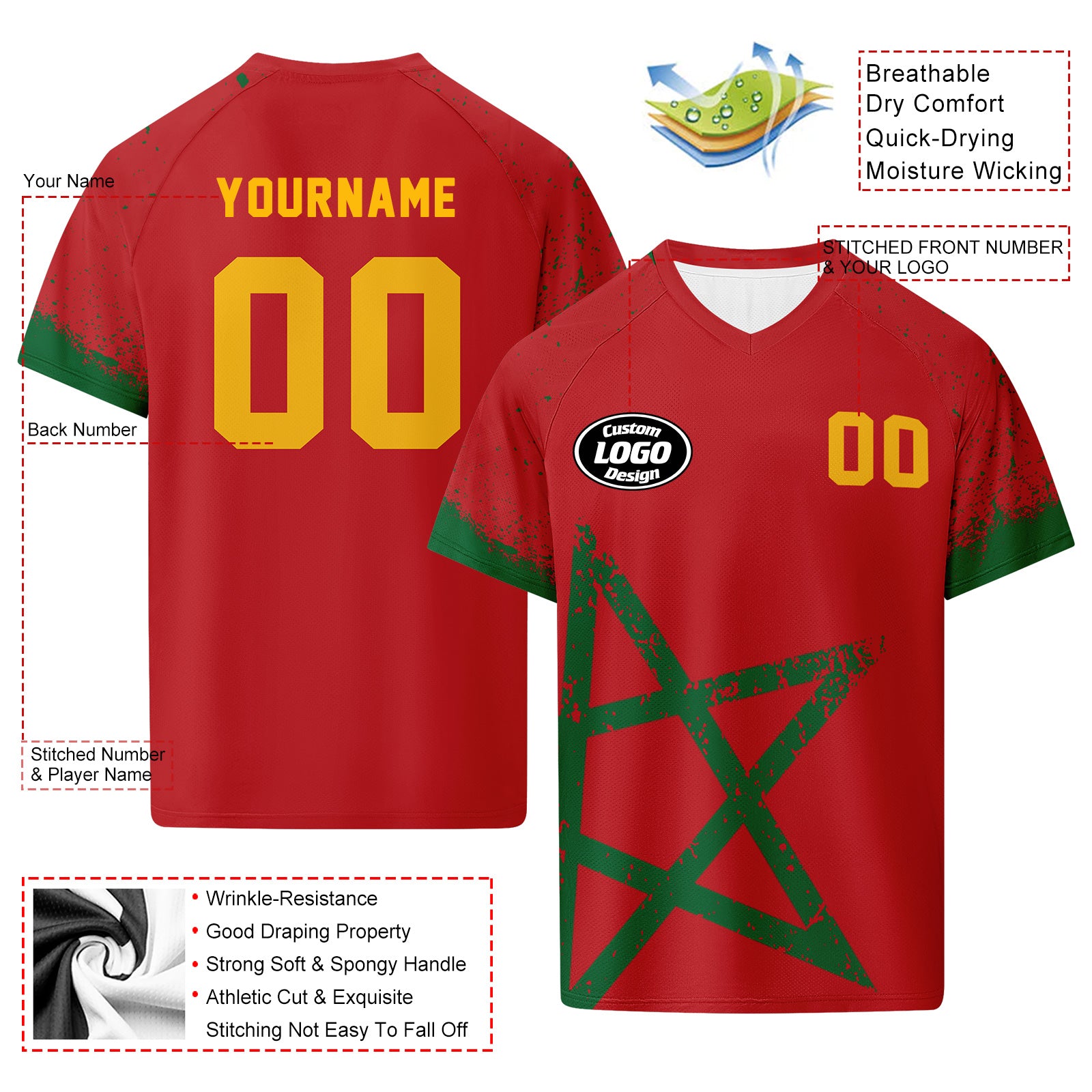 Custom Morocco 2026 World Cup Football Shirt Customized Soccer Jersey for Fans Add Your Name & Number FZ190-F009117-1