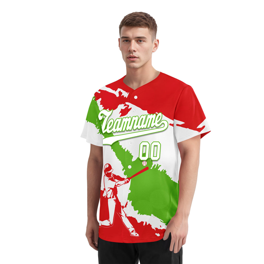 Custom Fire Red White Green Peruvian Flag Personalized Authentic Baseball Jersey BSBJ01-E06022-8