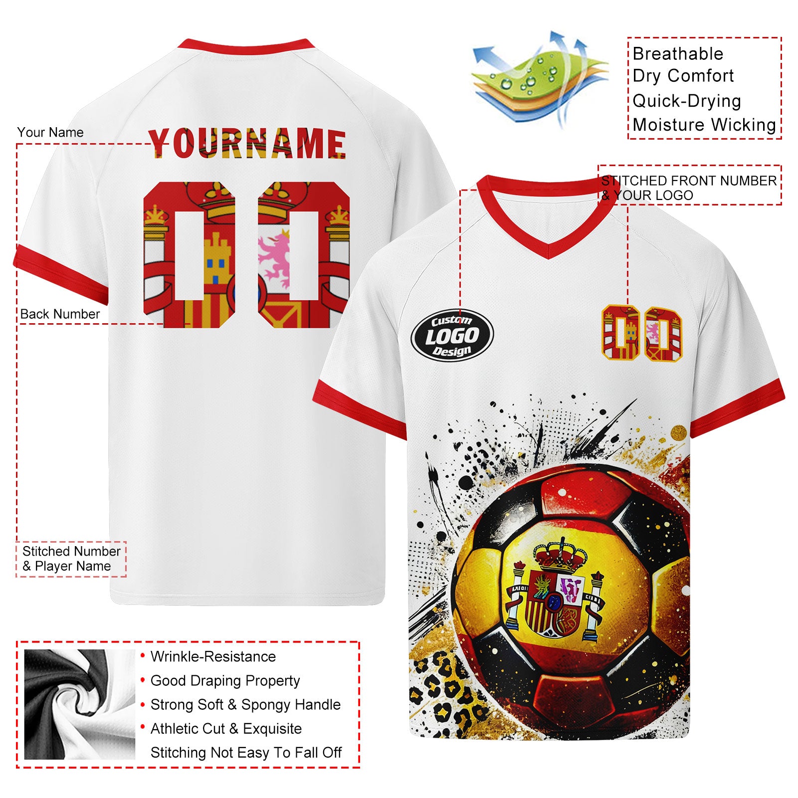 Custom Spain 2026 World Cup Football Shirt Customized Soccer Jersey for Fans Add Your Name & Number FZ190-F025072-4