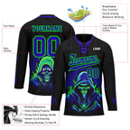 Custom Black Blue Green Gothic Personalized Hockey Jersey HCKJ01-E0601-09