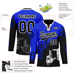 Custom Blue Black White Gothic Personalized Hockey Jersey HCKJ01-E0601-11