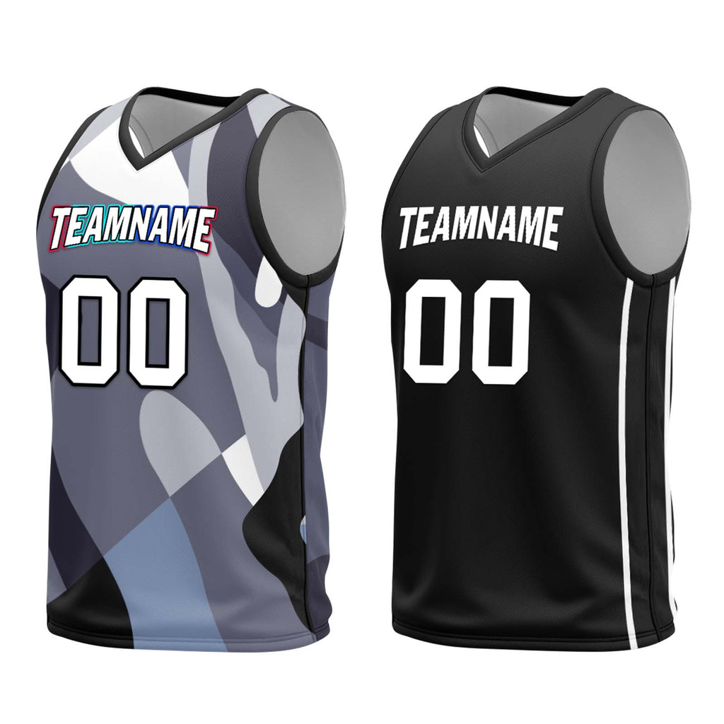 Custom Camouflage Black Brooklyn City Edition Personalized Reversible Basketball Set Sports Basketball Jersey BBJ01R-D0610-3