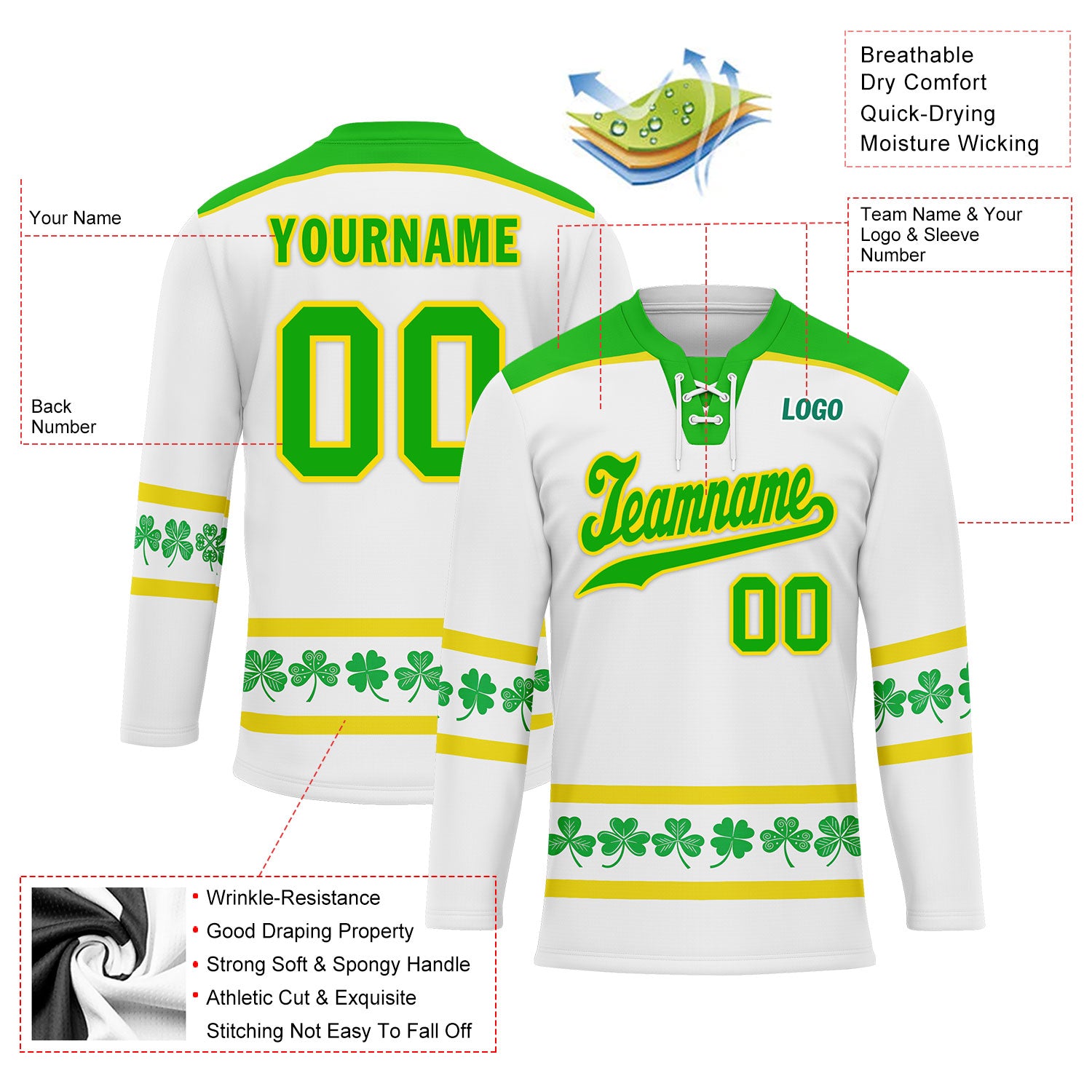 Custom Four-leaf clover Personalized Hockey Jersey HCKJ01-E0615-9