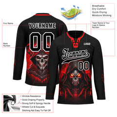 Custom Black Red Gothic Personalized Hockey Jersey HCKJ01-E0601-08