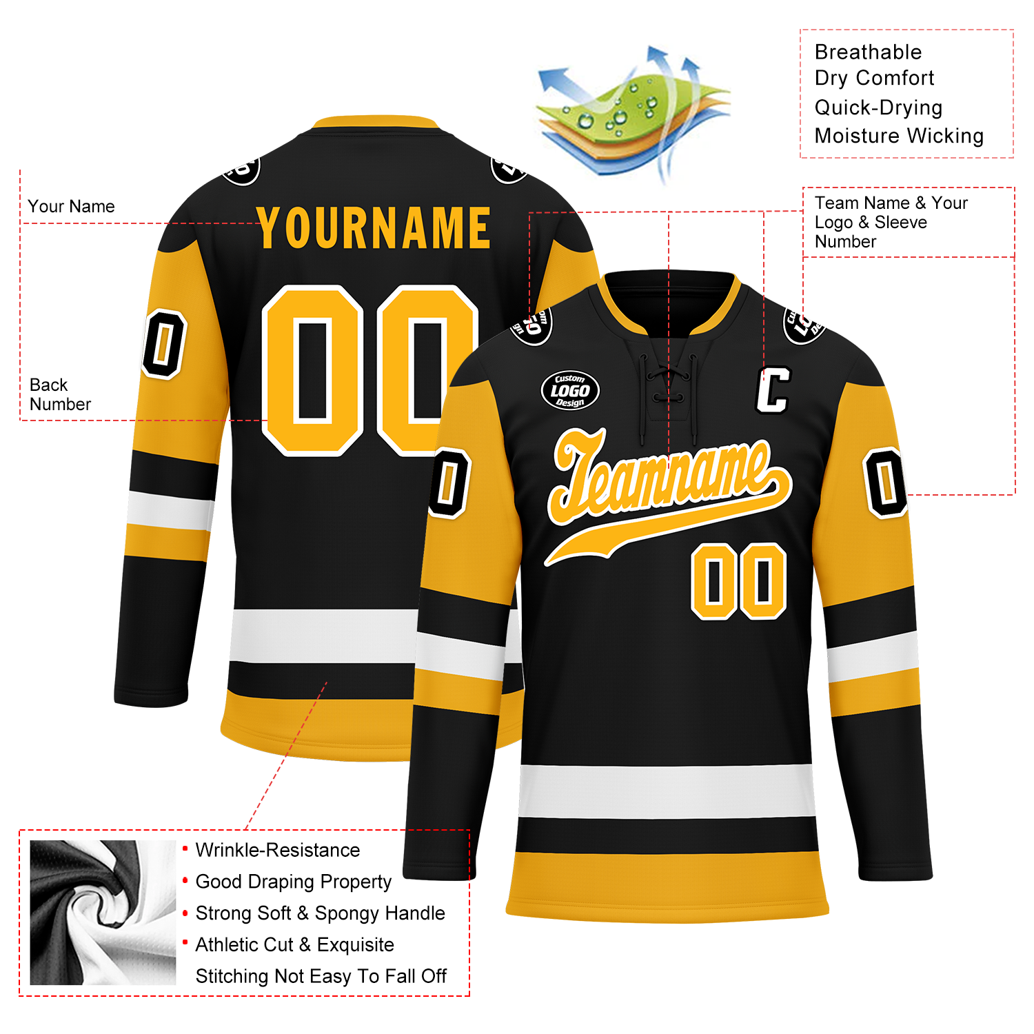 Custom Black Yellow Personalized Hockey Jersey HCKJ01-D0a7009