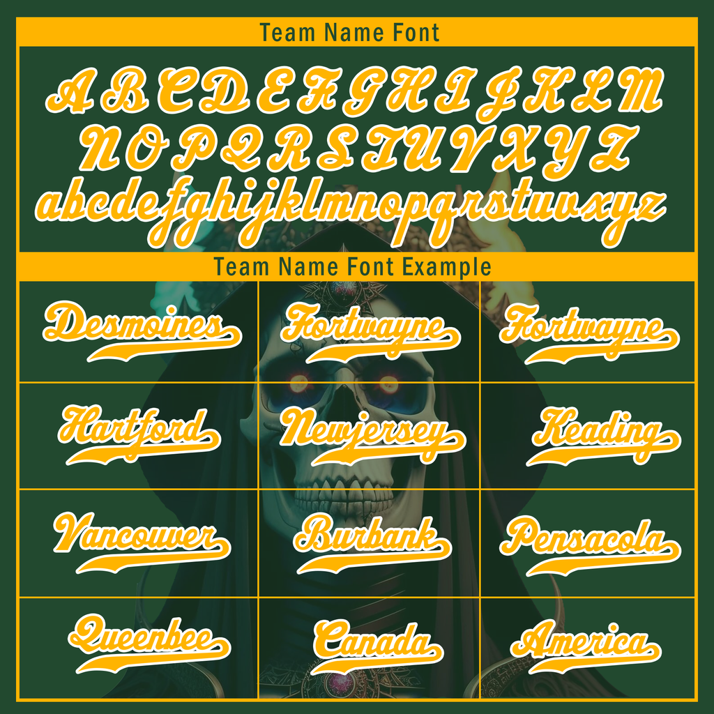 Custom Green Yellow Skull Fashion Personalized Authentic Baseball Jersey BSBJ01-D017154