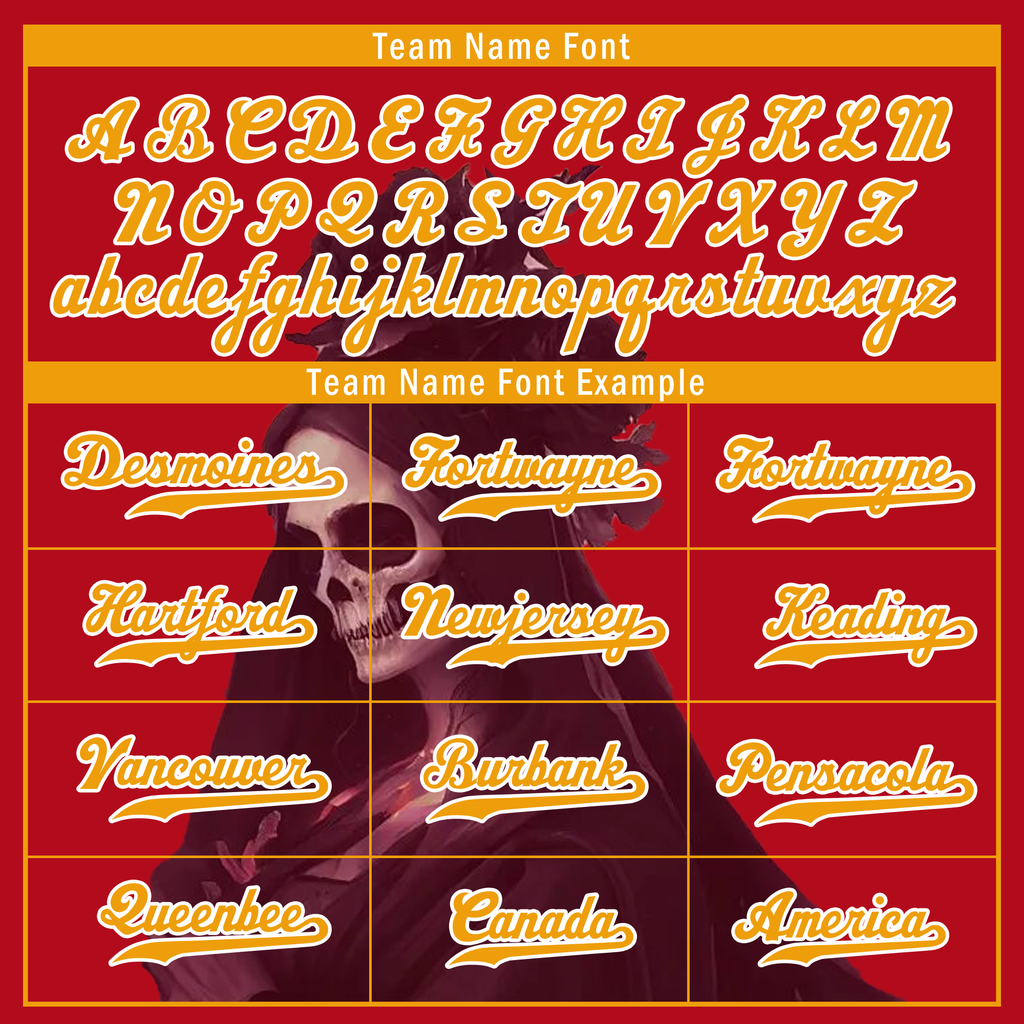 Custom Red Yellow Skull Fashion Personalized Authentic Baseball Jersey BSBJ01-D017150