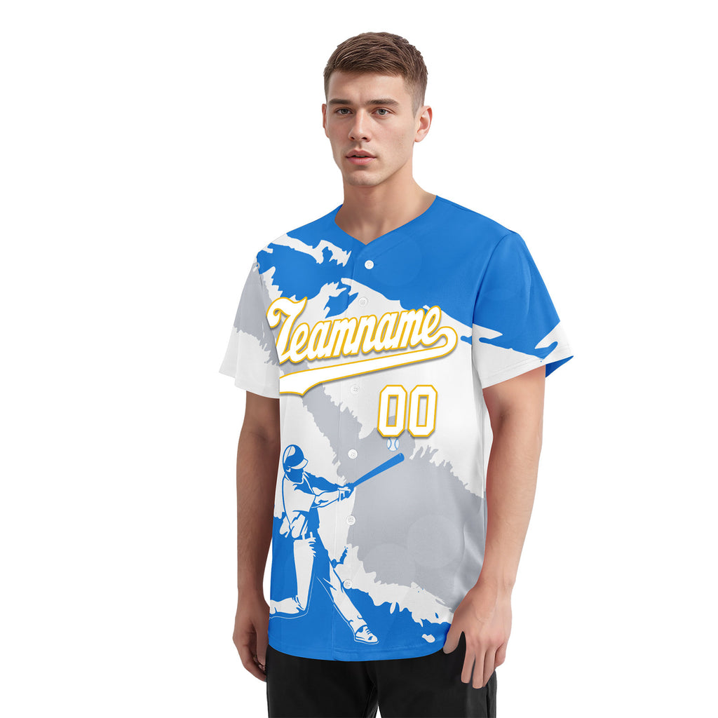 Custom Blue Gold Silver Nicaraguan Flag Personalized Authentic Baseball Jersey BSBJ01-E06022-9