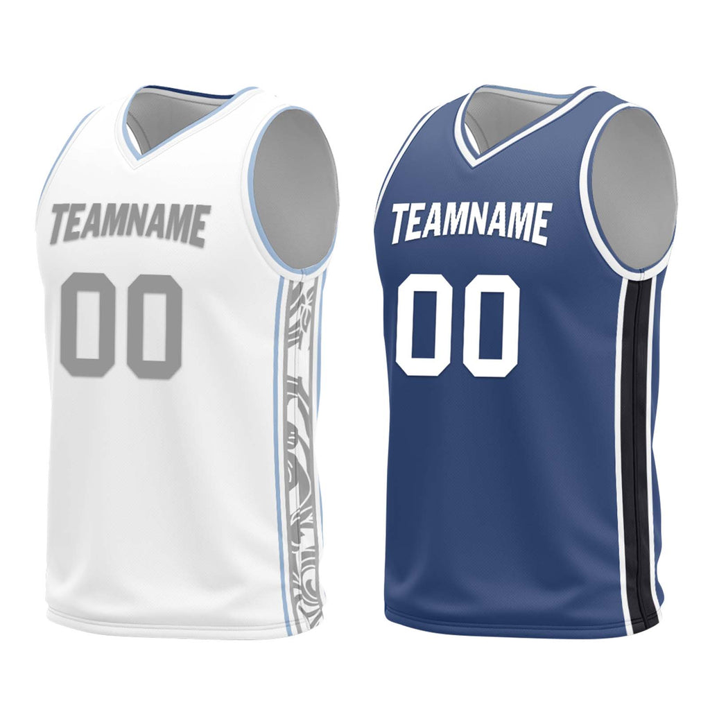Custom White Gray Blue Dallas City Edition Personalized Reversible Basketball Set Sports Basketball Jersey BBJ01R-D0610-7