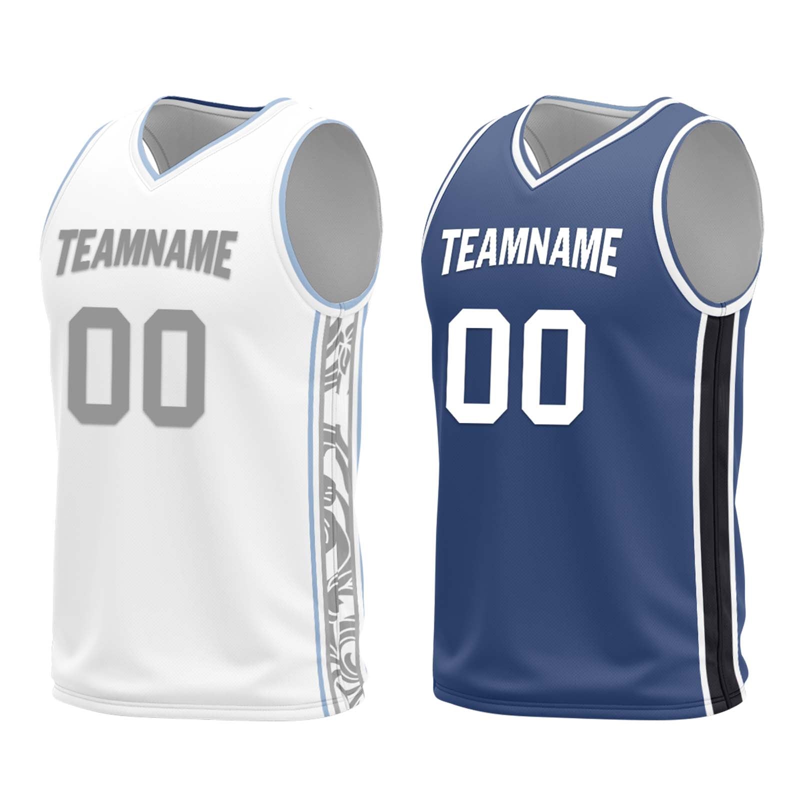 Custom White Gray Blue Dallas City Edition Personalized Reversible Basketball Set Sports Basketball Jersey BBJ01R-D0610-7