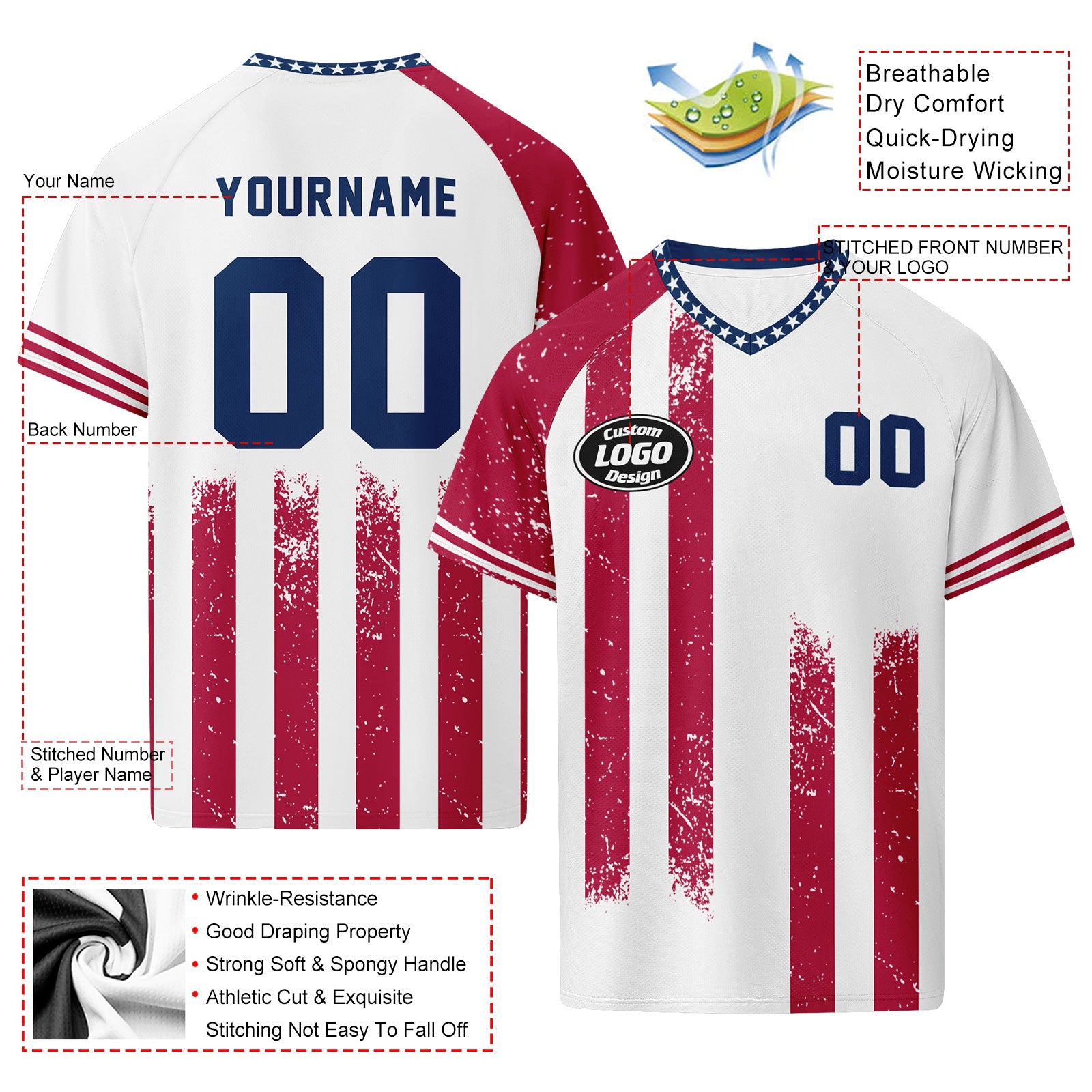 Custom United States 2026 World Cup Football Shirt Customized Soccer Jersey for Fans Add Your Name & Number FZ190-F009146-4