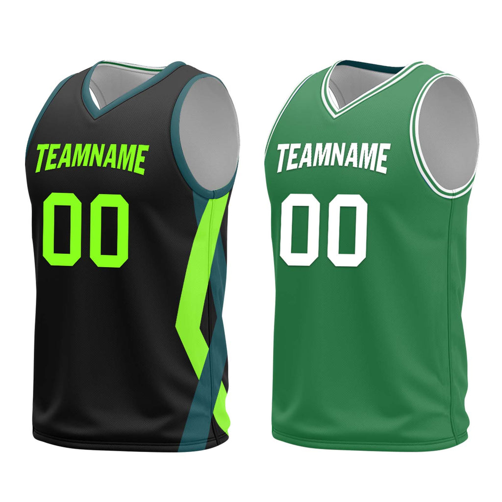 Custom Black Green Boston City Edition Personalized Reversible Basketball Set Sports Basketball Jersey BBJ01R-D0610-2