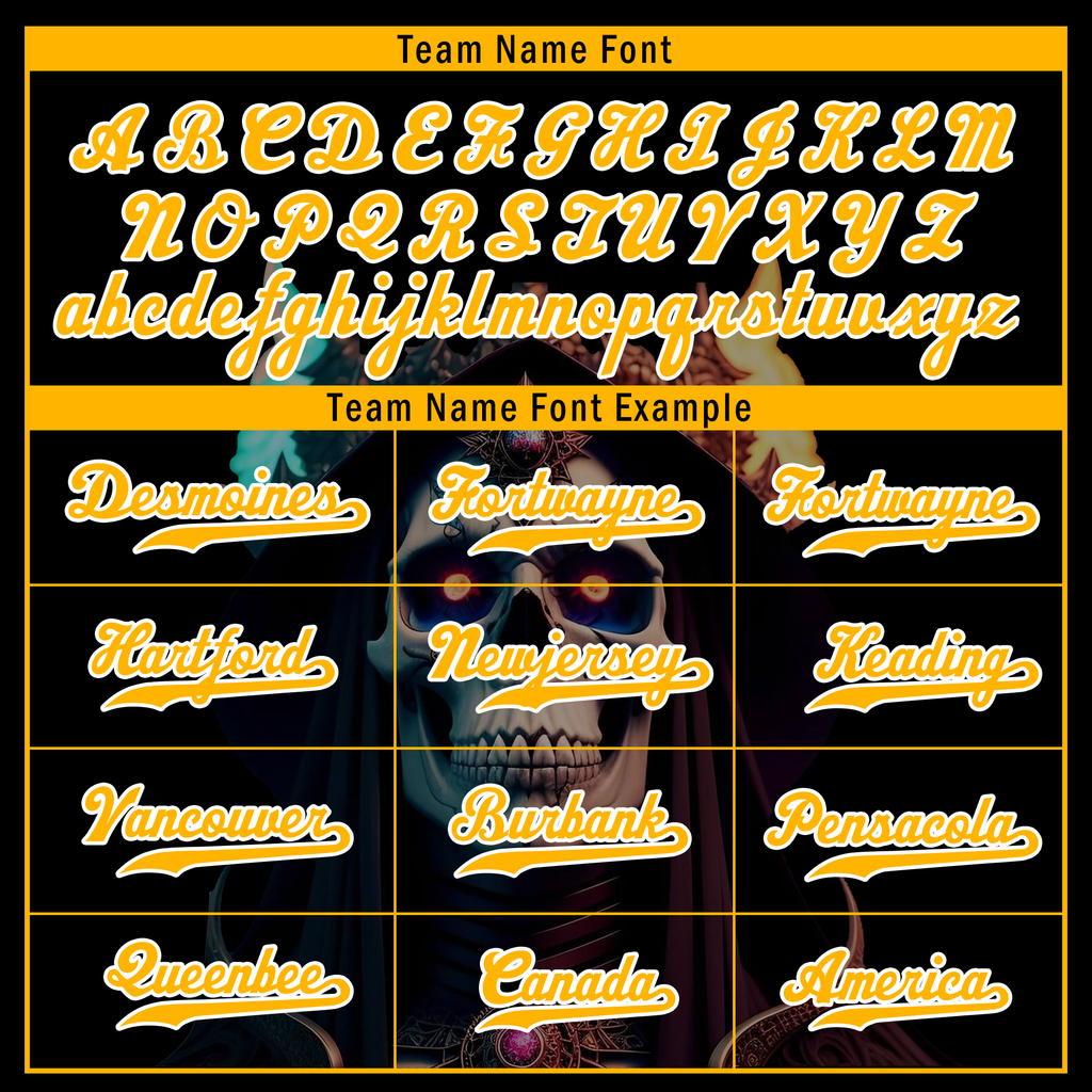 Custom Black Yellow Skull Fashion Personalized Authentic Baseball Jersey BSBJ01-D017155