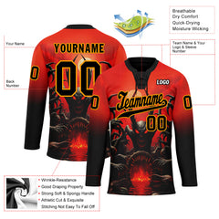 Custom Red Black Orange Gothic Personalized Hockey Jersey HCKJ01-E0601-07