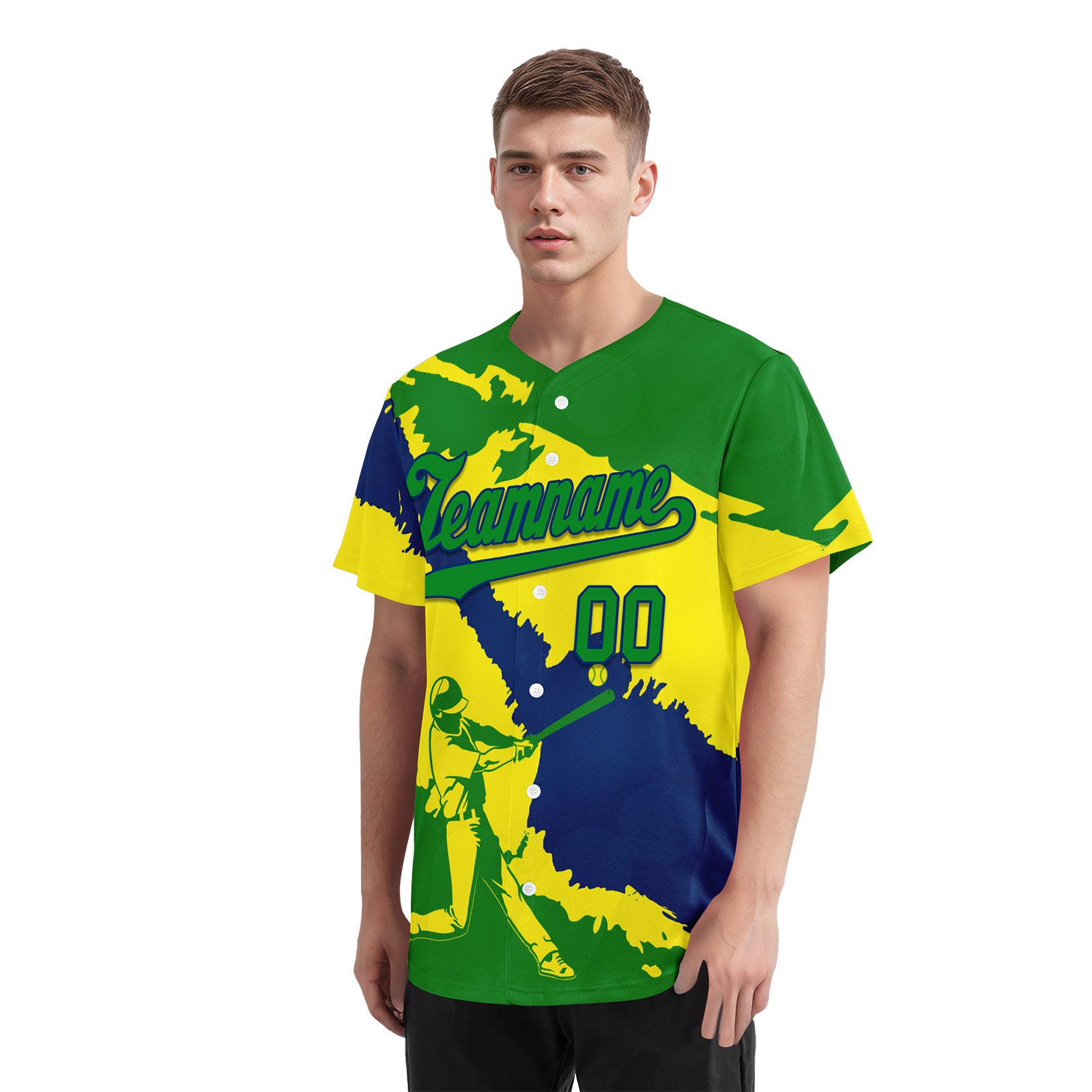 Custom Green Navy Blue Light Yellow Brazilian Flag Personalized Authentic Baseball Jersey BSBJ01-E06022-5
