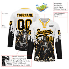 Custom White Black Gold Gothic Personalized Hockey Jersey HCKJ01-E0601-13