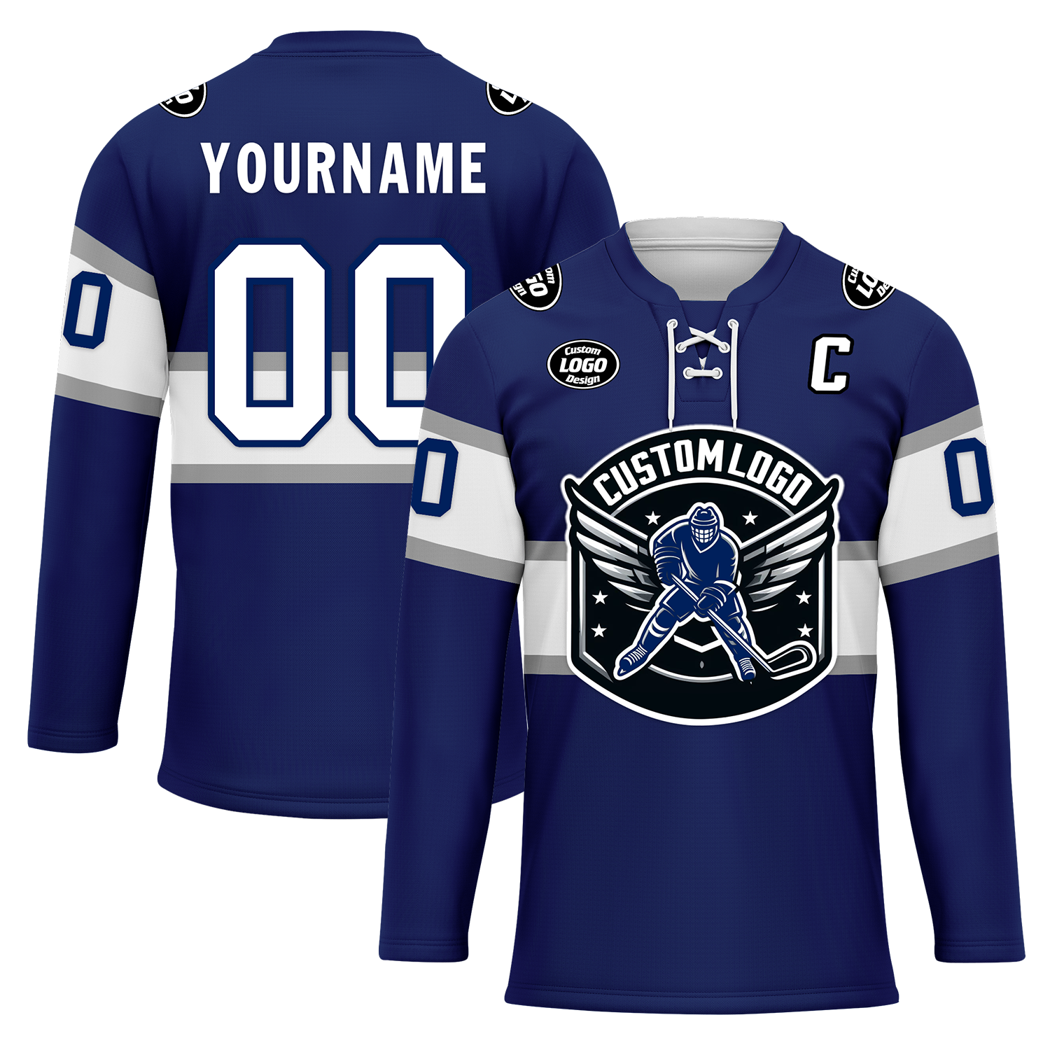 Custom Blue White Personalized Hockey Jersey HCKJ01-D0a70bd