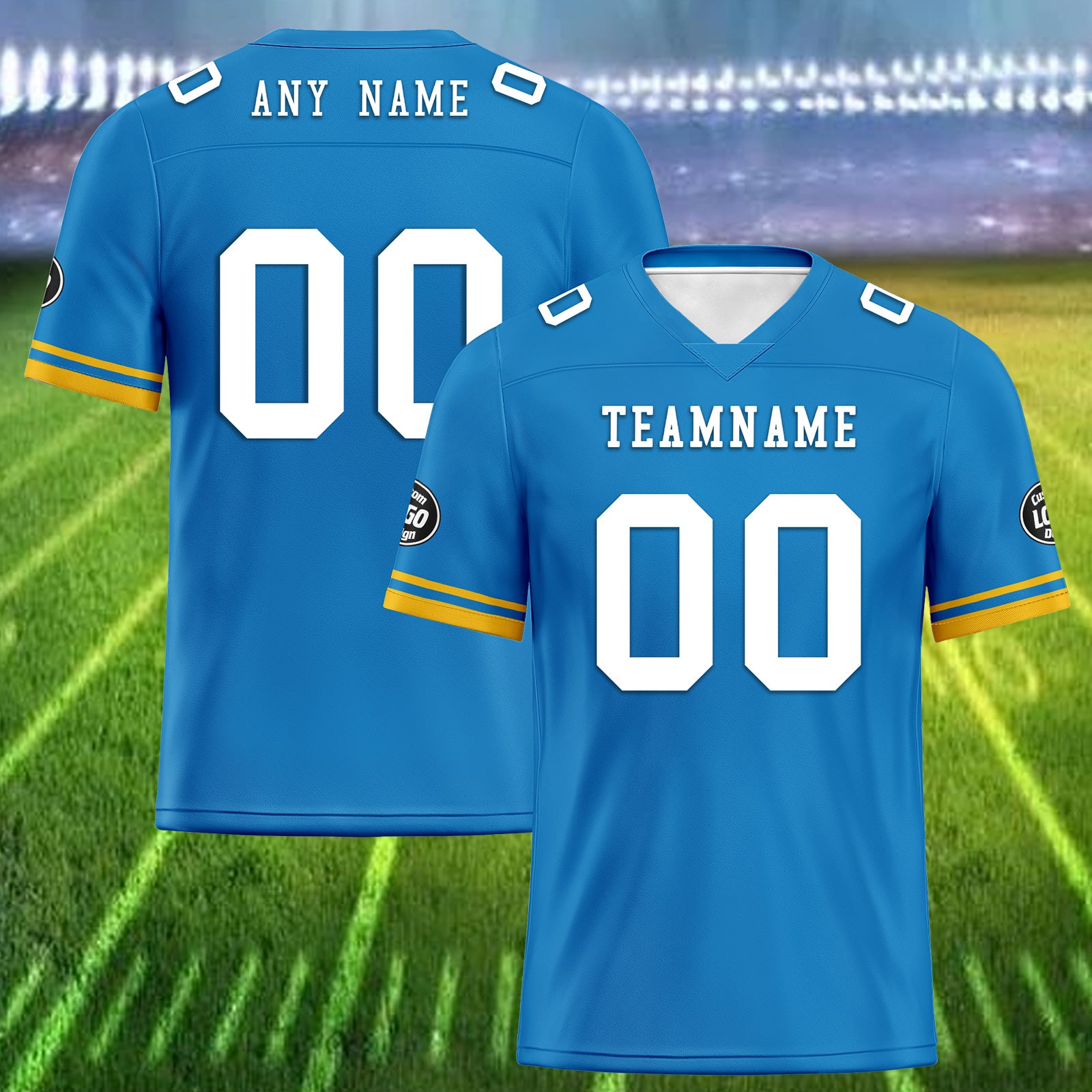 Custom Blue Los Angeles Personalized Authentic Football Jersey FBJ02-D020263-22