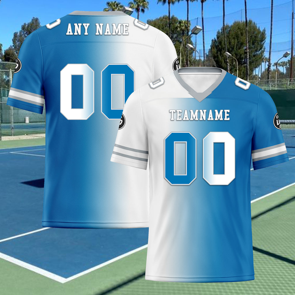 Custom Blue White Michigan Personalized Authentic Football Jersey FBJ02-D028017-6