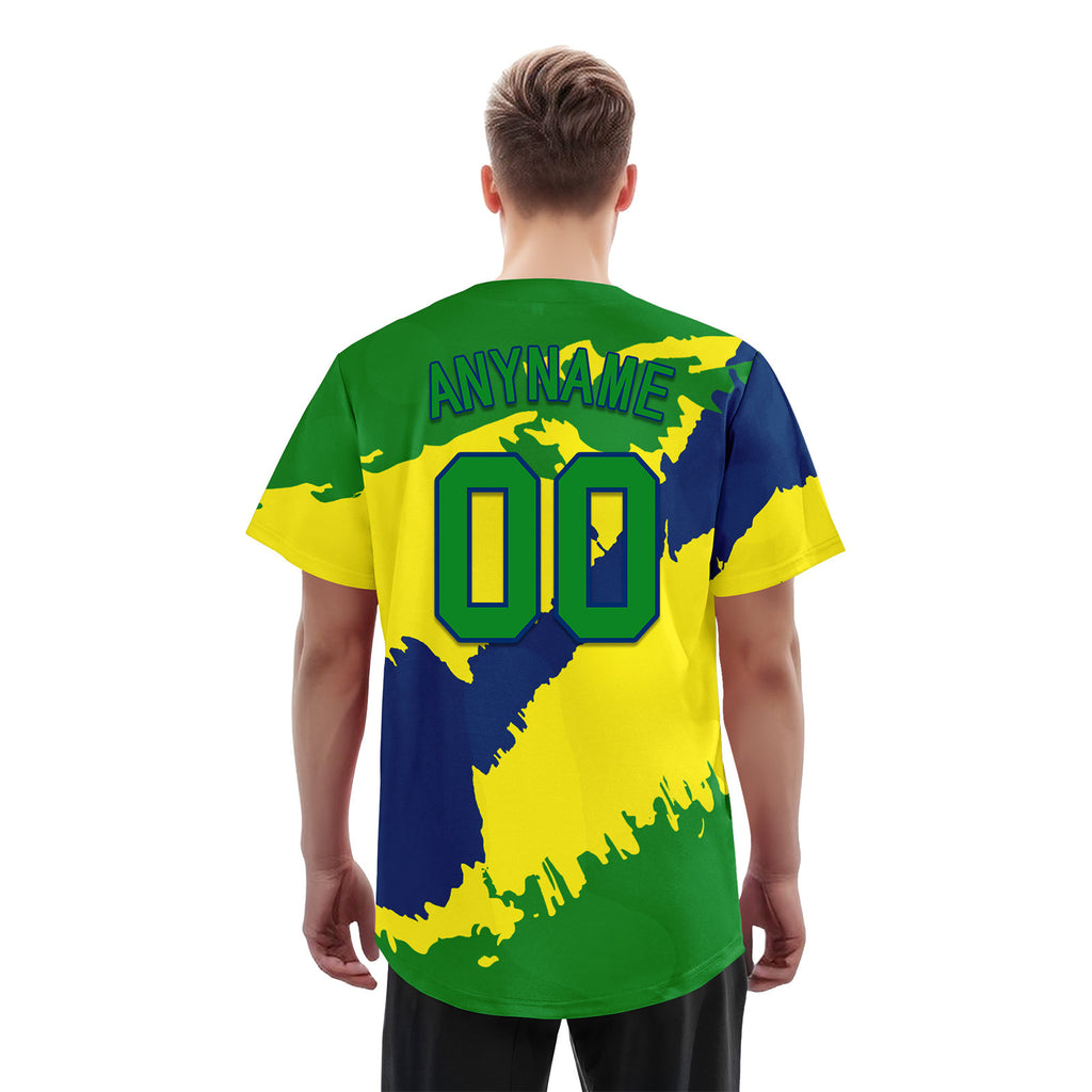 Custom Green Navy Blue Light Yellow Brazilian Flag Personalized Authentic Baseball Jersey BSBJ01-E06022-5