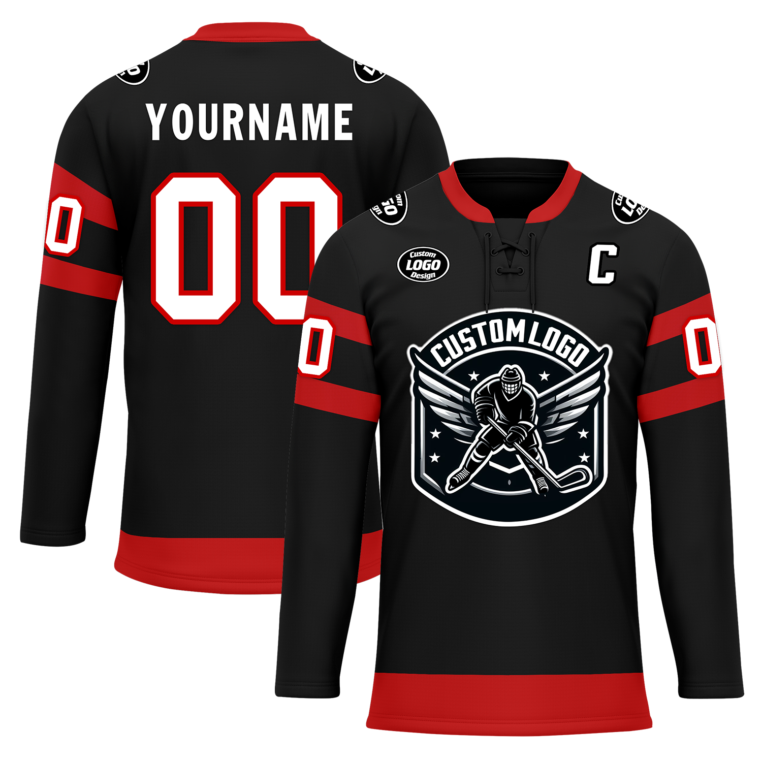 Custom Black Red Personalized Hockey Jersey HCKJ01-D0a70b0