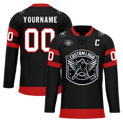 Custom Black Red Personalized Hockey Jersey HCKJ01-D0a70b0