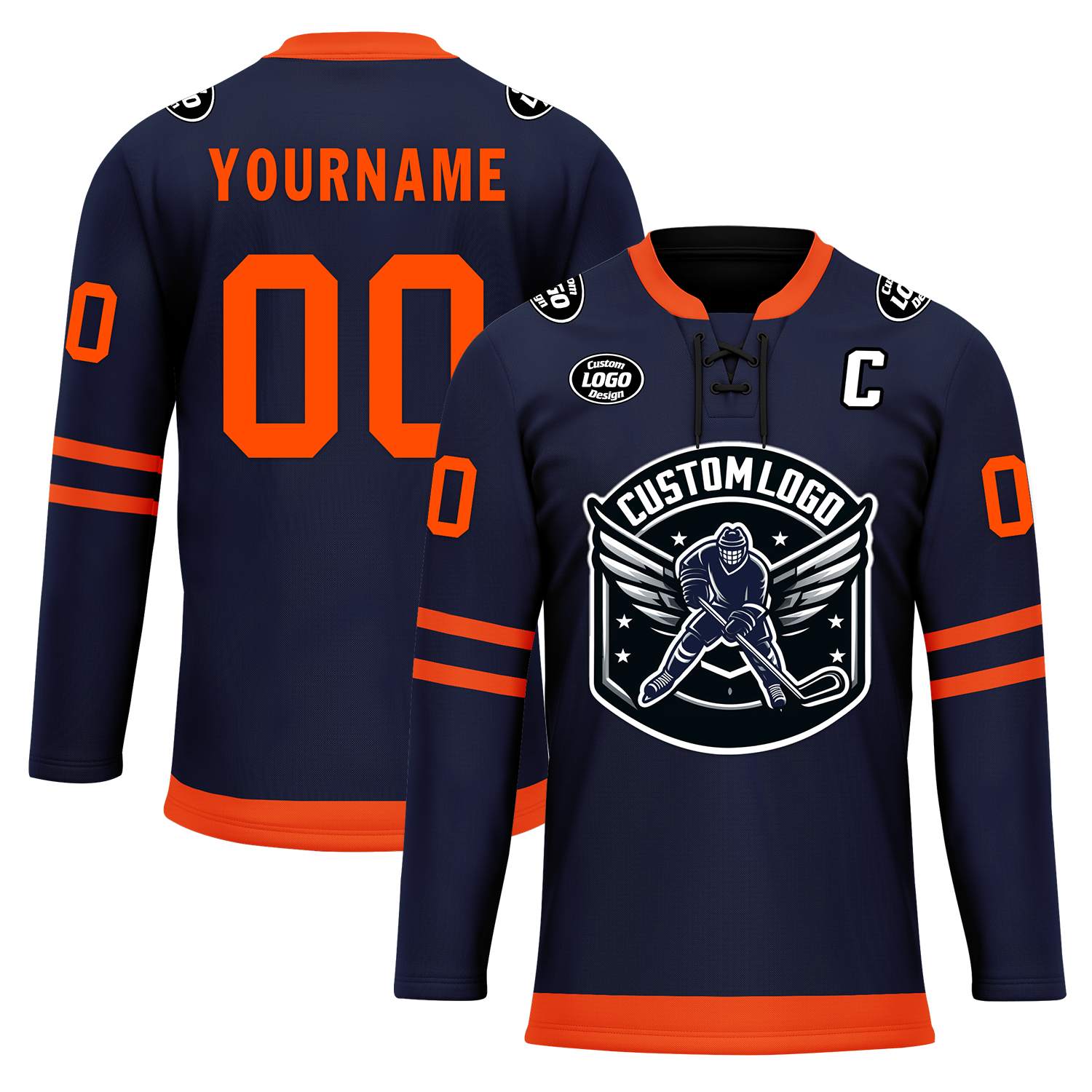 Custom Blue Orange Personalized Hockey Jersey HCKJ01-D0a70c8