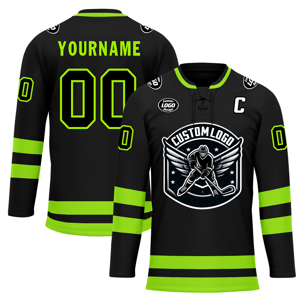 Custom Black Green Personalized Hockey Jersey HCKJ01-D0a70b8