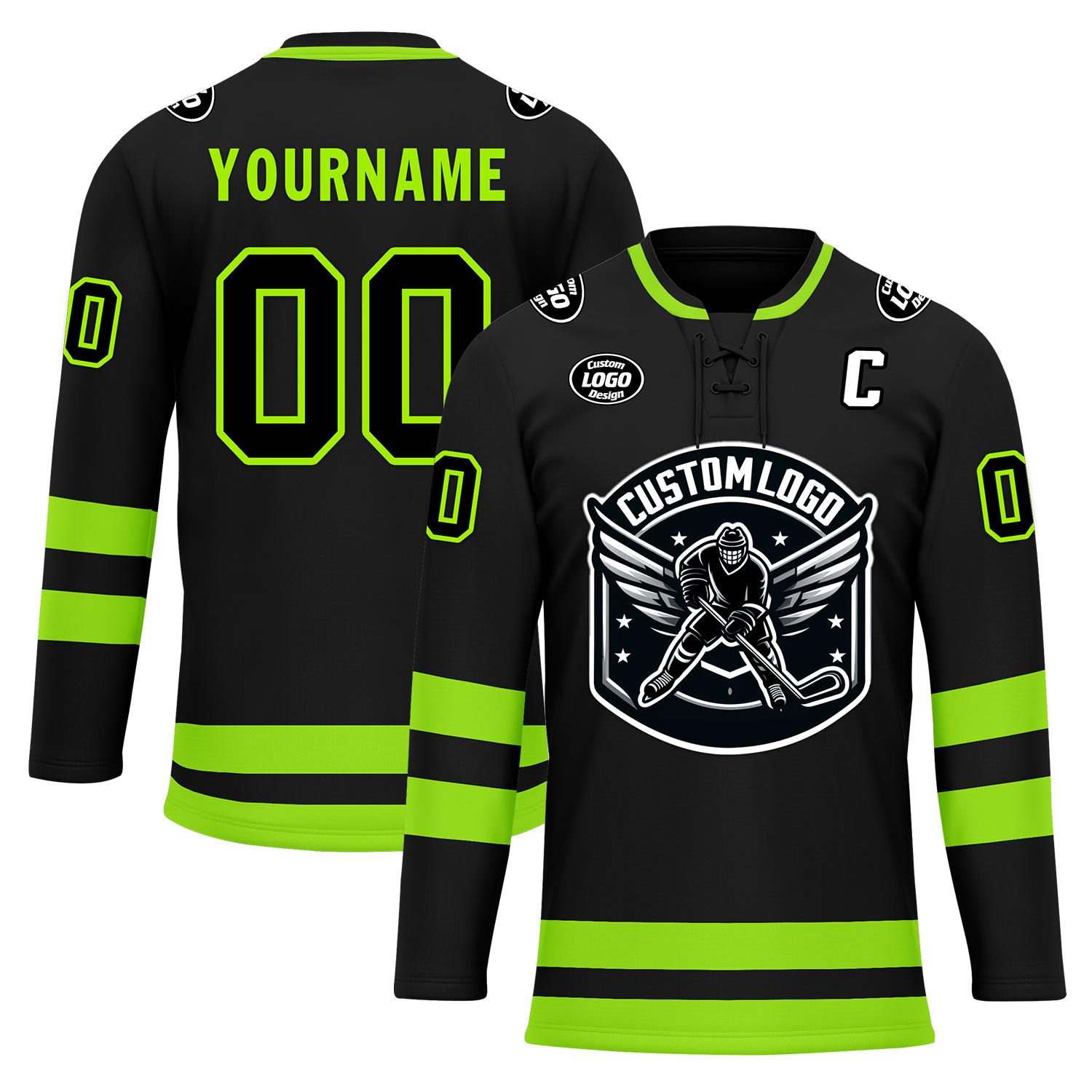 Custom Black Green Personalized Hockey Jersey HCKJ01-D0a70b8