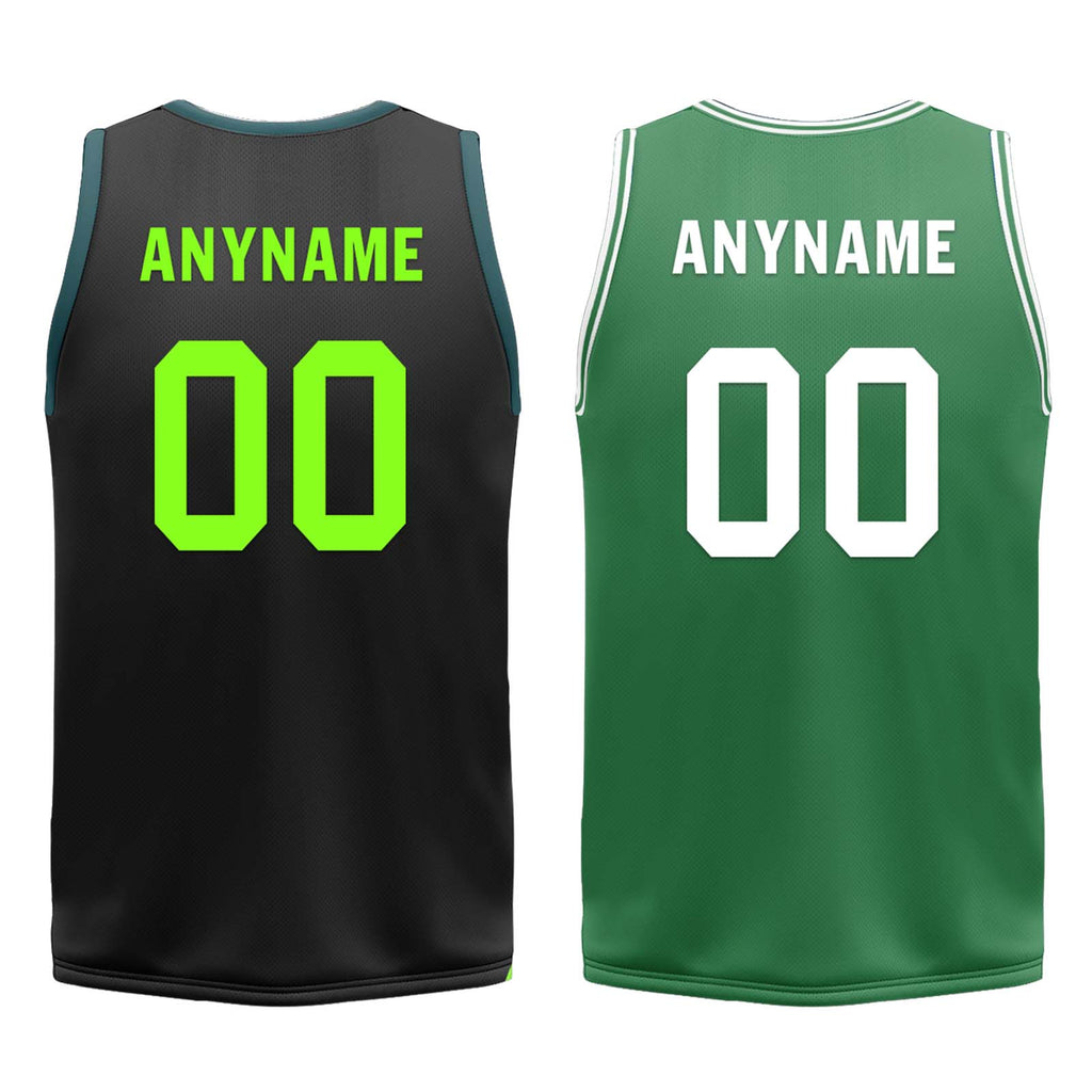 Custom Black Green Boston City Edition Personalized Reversible Basketball Set Sports Basketball Jersey BBJ01R-D0610-2