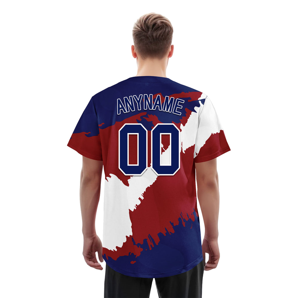 Custom Navy Blue Red White USA Flag Personalized Authentic Baseball Jersey BSBJ01-E06022-3