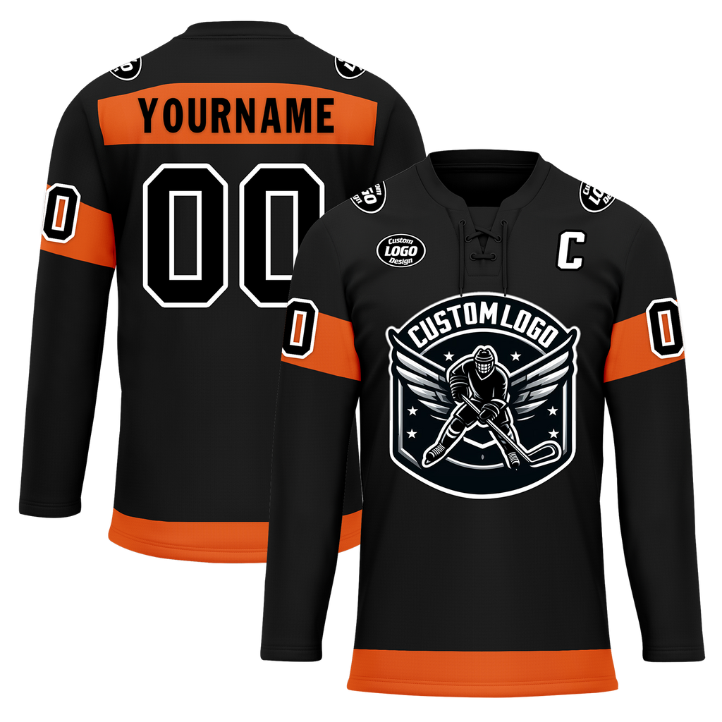 Custom Black Orange Personalized Hockey Jersey HCKJ01-D0a70ec